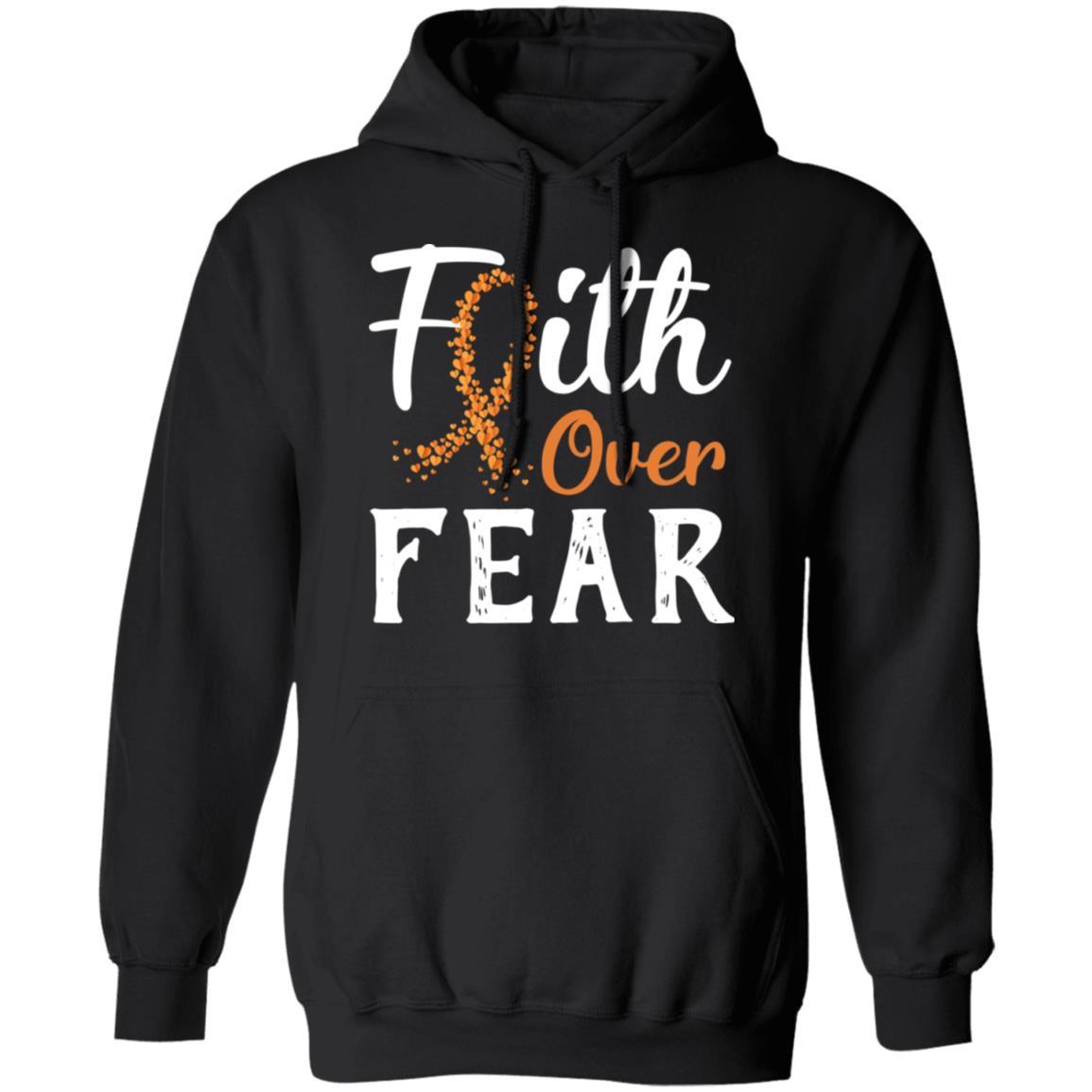 MS Leukemia Awareness Orange Ribbon Faith Over Fear-T-Shirt & Hoodie-Pullover Hoodie-Black