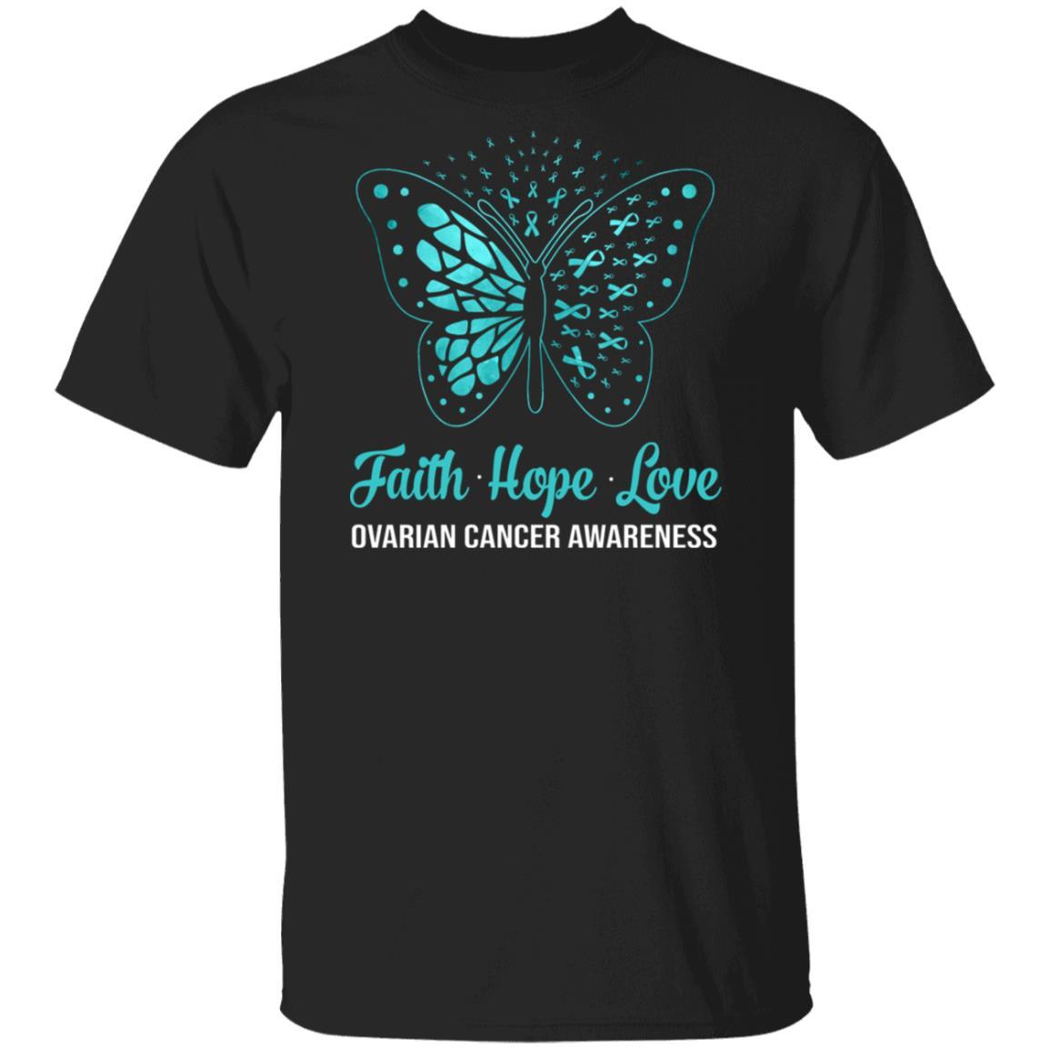 Faith Hope Love Teal Butterfly Ovarian Cancer Awareness-T-Shirt & Hoodie-Classic T-Shirt-Black