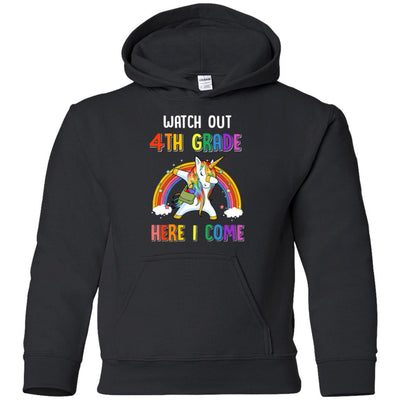 4th Grade Here I Come Unicorn Back To School Youth-Youth Shirt-Youth Pullover Hoodie-Black