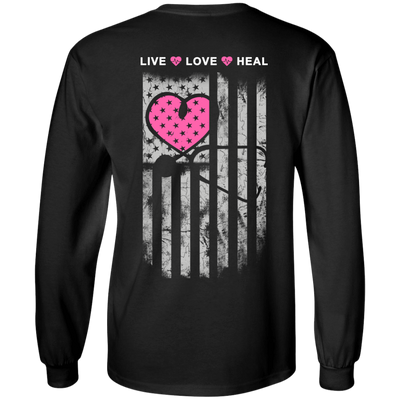 Nurse Heart Flag American Live Love Heal-T-Shirt & Hoodie-Long Sleeve T-Shirt-Black