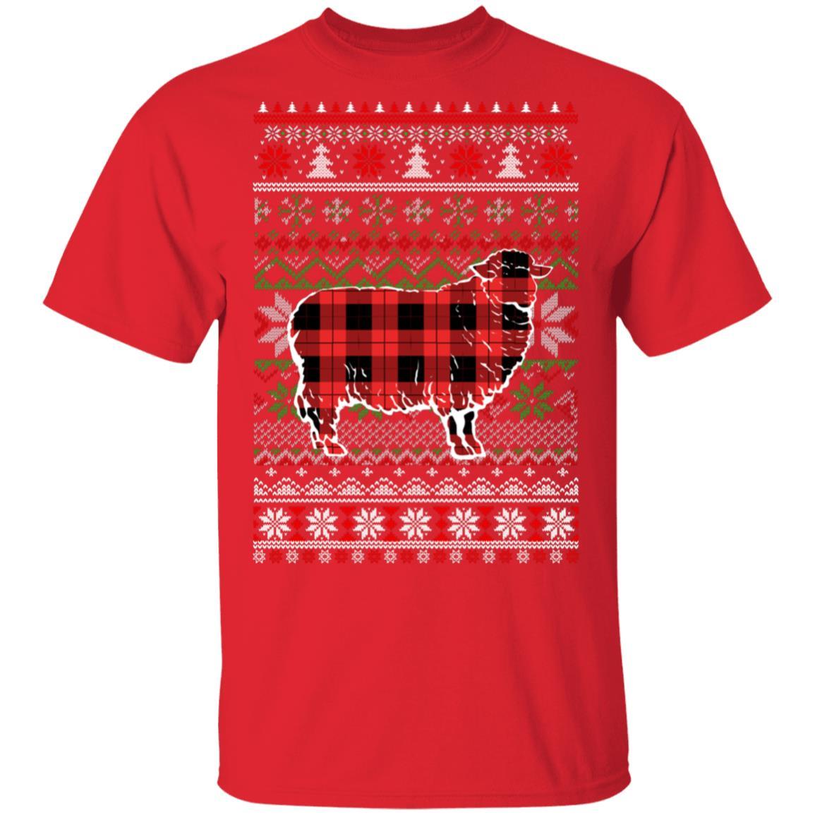 Sheep Red Plaid Ugly Christmas Sweater Funny Gifts-T-Shirt & Sweatshirt-Classic T-Shirt-Red