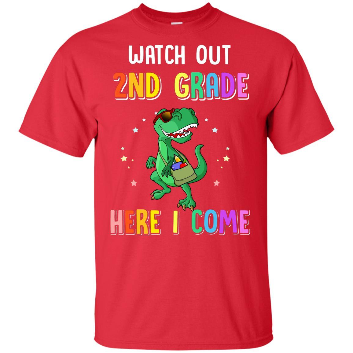 2nd Grade Here I Come Dinosaur Back To School Youth-Youth Shirt-Youth T-Shirt-Red