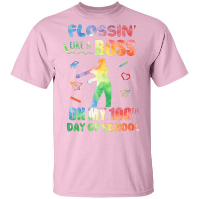 Flossin Like Boss 100 Day Of School Teacher Gift Youth-Youth Shirt-Youth T-Shirt-Light Pink