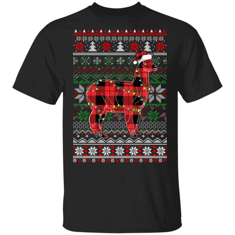 Red Plaid Buffalo Llama Pajamas Family Christmas Sweater-T-Shirt & Sweatshirt-Classic T-Shirt-Black