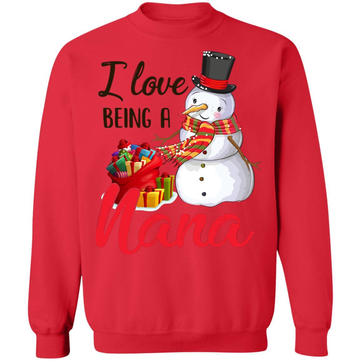 I Love Being A Nana Snowman Gift For Christmas Day-T-Shirt & Sweatshirt-Crewneck Sweatshirt-Red