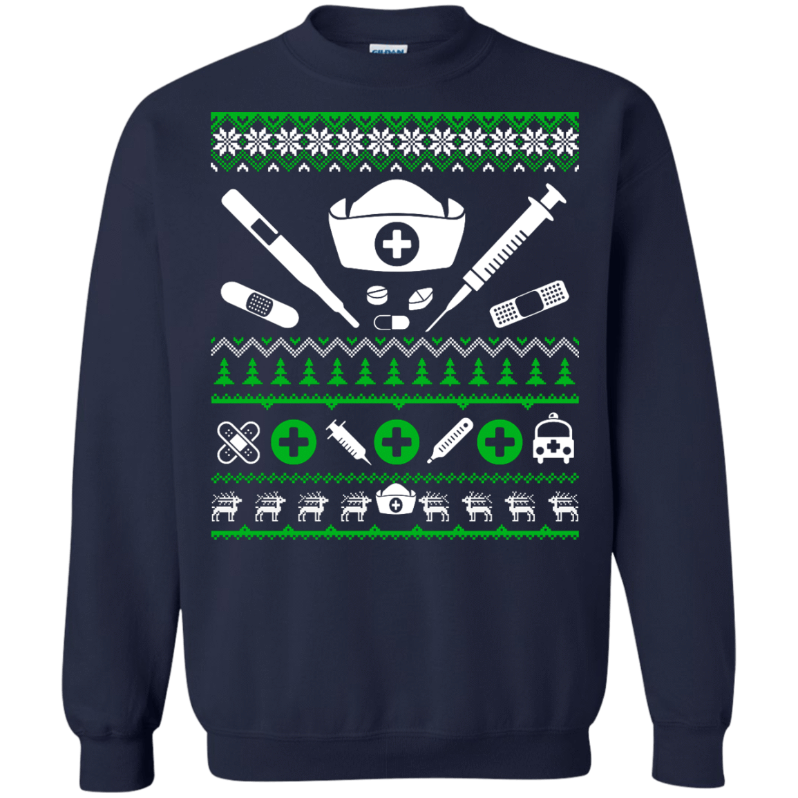 Nurse Christmas Sweater-T-Shirt & Hoodie-Crewneck Sweatshirt-Navy