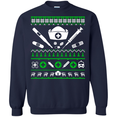 Nurse Christmas Sweater-T-Shirt & Hoodie-Crewneck Sweatshirt-Navy