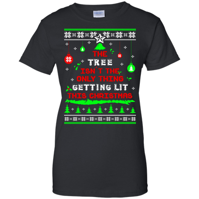The Tree Isn't The Only Thing Getting Lit This Christmas Ugly Sweater-T-Shirt & Hoodie-Women's T-Shirt-Black