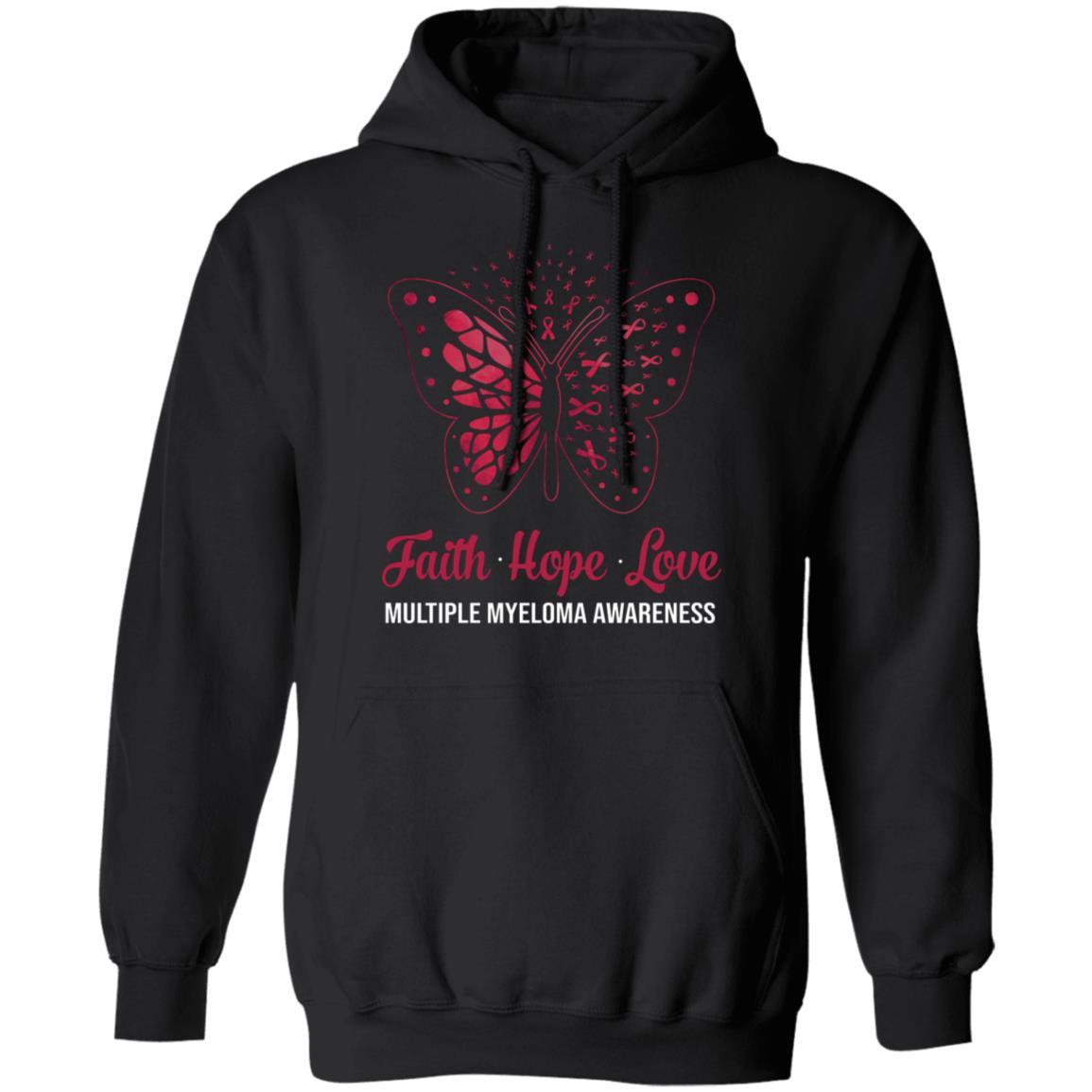 Faith Hope Love Butterfly Multiple Myeloma Awareness-T-Shirt & Hoodie-Pullover Hoodie-Black