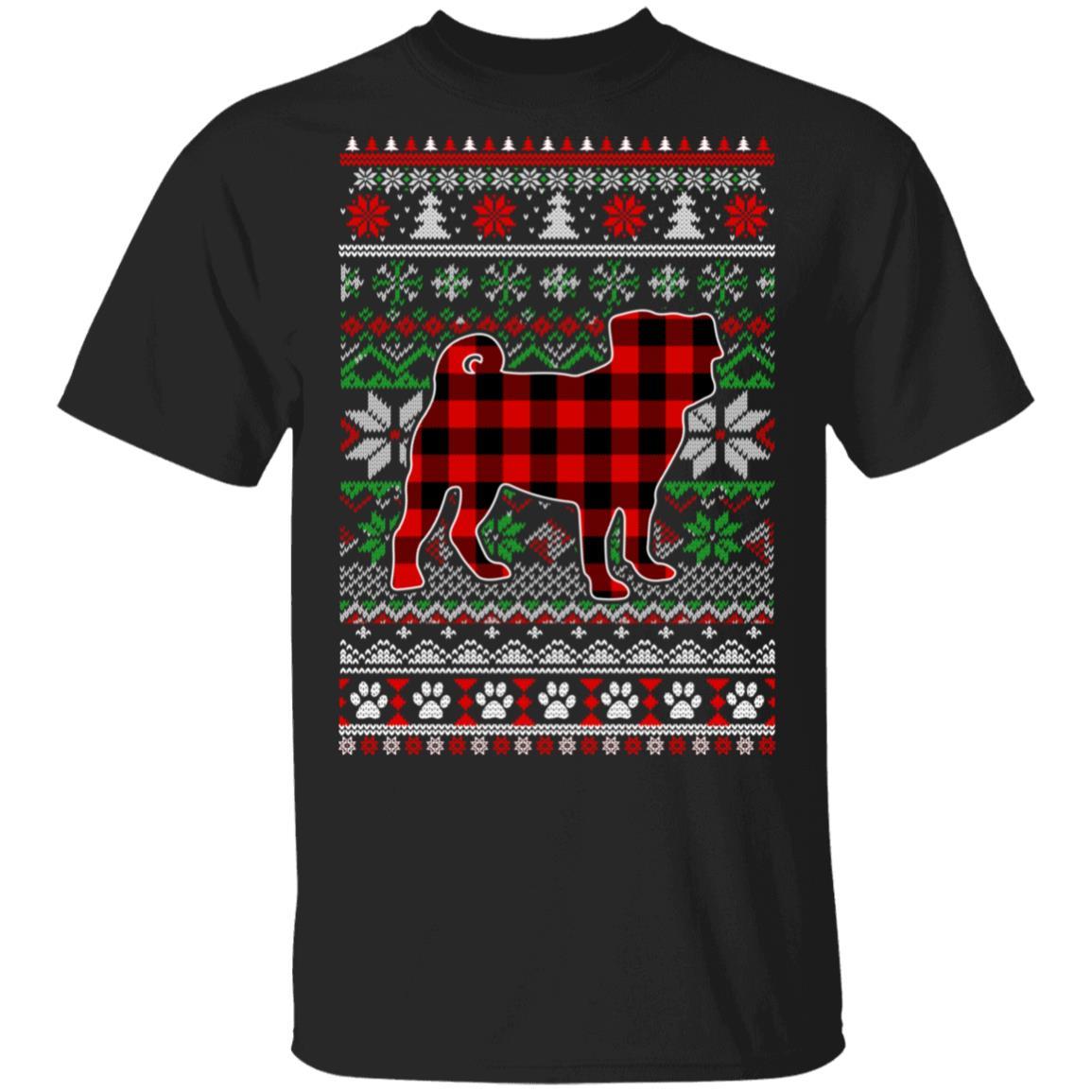 Pug Red Plaid Ugly Christmas Sweater Gifts