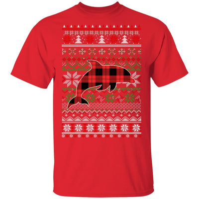 Dolphin Red Plaid Ugly Christmas Sweater Funny Gifts-T-Shirt & Sweatshirt-Classic T-Shirt-Red