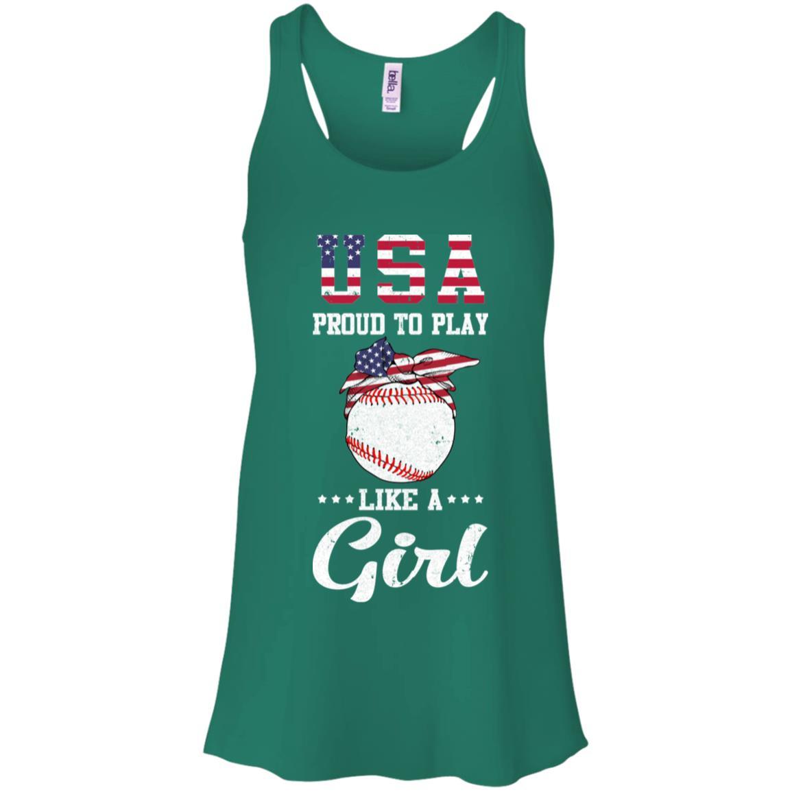Usa Proud To Play Like A Girl Baseball-T-Shirt & Tank Top-Women's Flowy Racerback Tank-Kelly Green