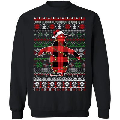 Red Plaid Buffalo Penguin Pajamas Family Christmas Sweater-T-Shirt & Sweatshirt-Crewneck Sweatshirt-Black
