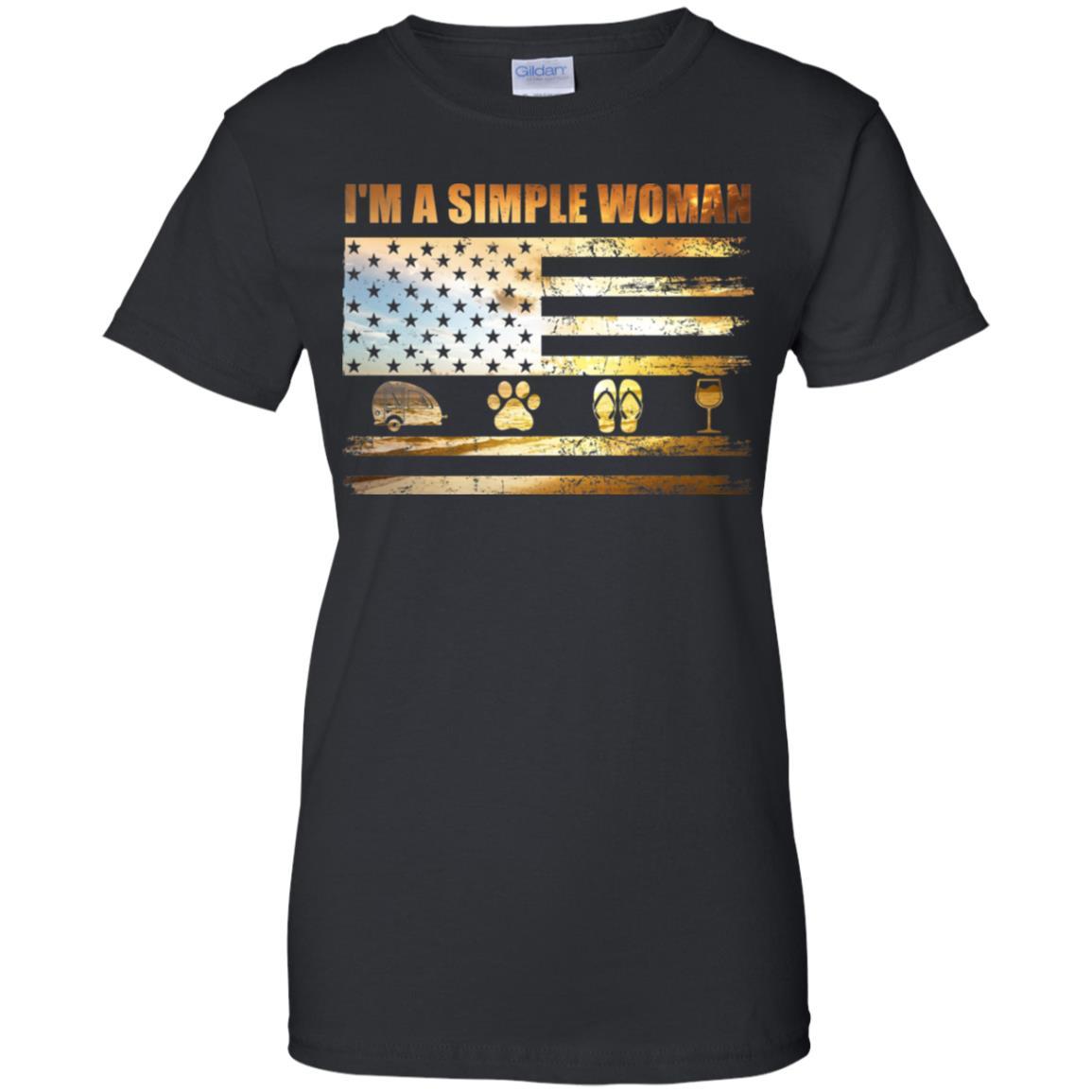 I'm A Simple Woman Love Camping Dog Flip Flop And Wine-T-Shirt & Tank Top-Women's T-Shirt-Black