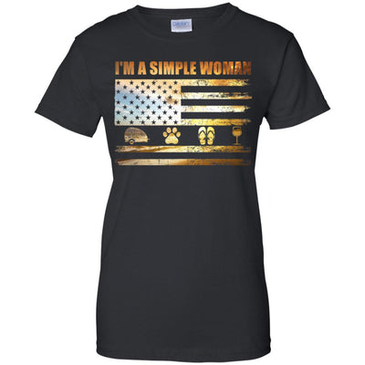 I'm A Simple Woman Love Camping Dog Flip Flop And Wine-T-Shirt & Tank Top-Women's T-Shirt-Black