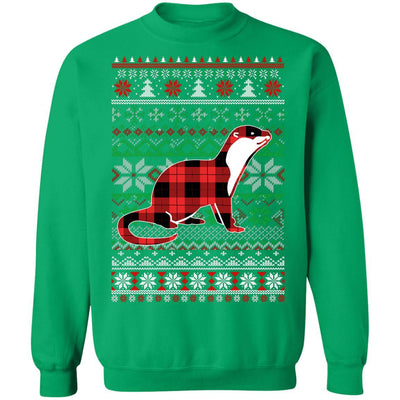 Otter Red Plaid Ugly Christmas Sweater Funny Gifts-T-Shirt & Sweatshirt-Crewneck Sweatshirt-Irish Green