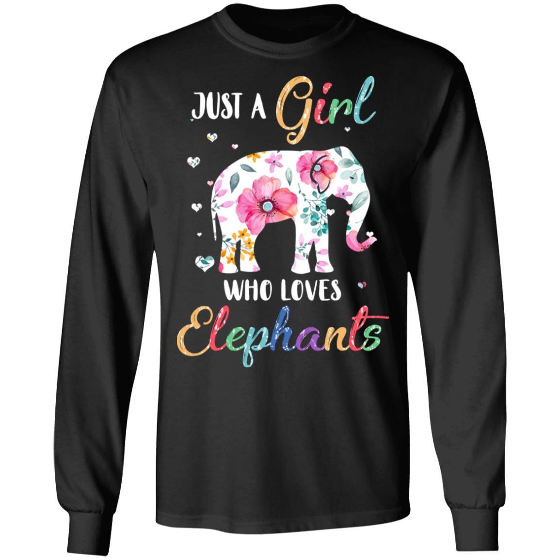Just A Girl Who Loves Elephants Cute Elephant Lover-T-Shirt & Hoodie-Long Sleeve T-Shirt-Black