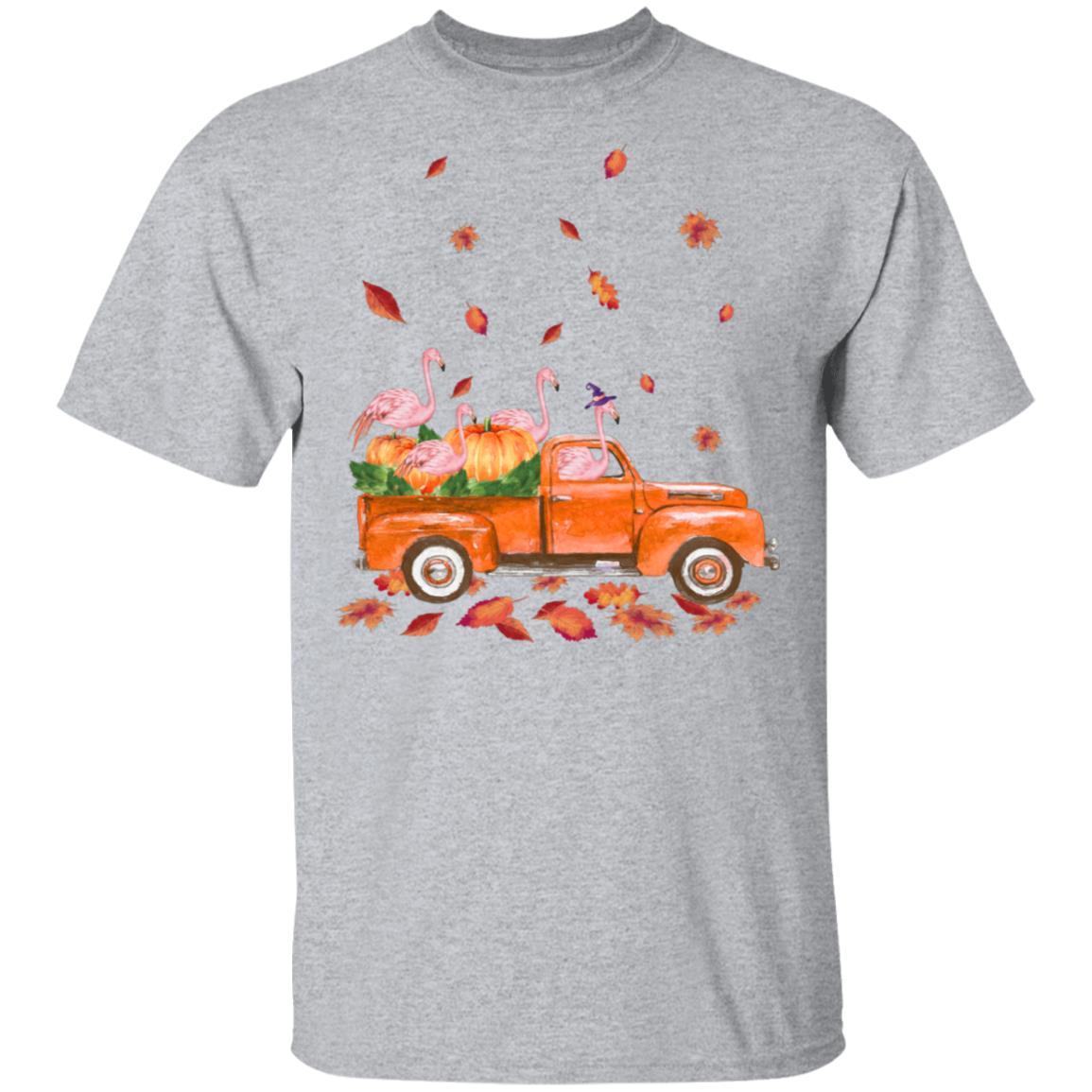 Happy Halloween Flamingo Fall Autumn Pumpkin Truck-T-Shirt & Hoodie-Classic T-Shirt-Sport Grey