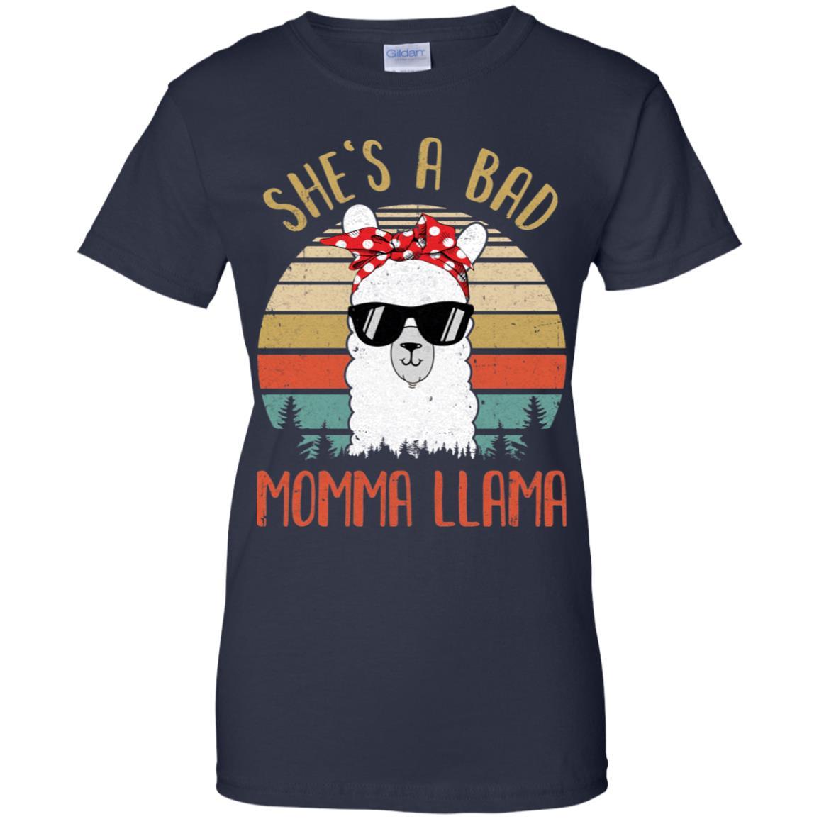 Vintage Funny Shirt She's A Bad Momma Llama-T-Shirt & Hoodie-Women's T-Shirt-Navy