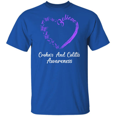 Butterfly Believe Crohn's And Colitis Awareness Ribbon Gifts-T-Shirt & Hoodie-Classic T-Shirt-Royal