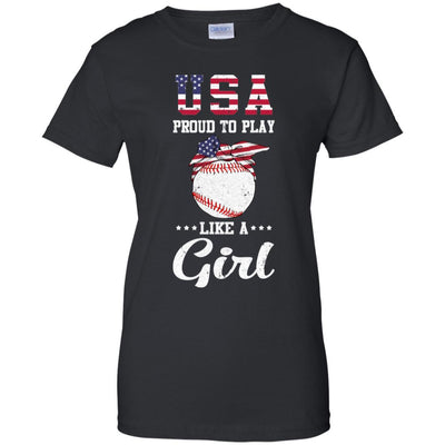 Usa Proud To Play Like A Girl Baseball-T-Shirt & Tank Top-Women's T-Shirt-Black