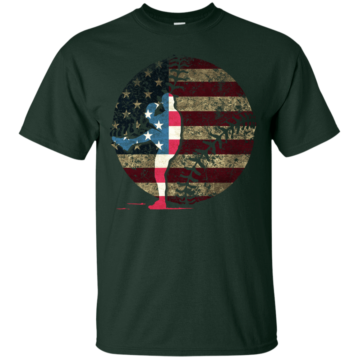 Pitcher Baseball America Flag-T-Shirt & Hoodie-Classic T-Shirt-Forest Green