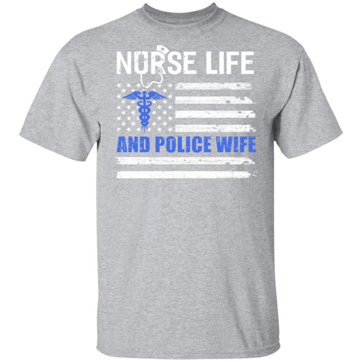 Nurse Life And Police Wife American Flag Vintage Women Gift-T-Shirt & Hoodie-Classic T-Shirt-Sport Grey