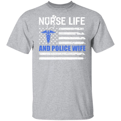 Nurse Life And Police Wife American Flag Vintage Women Gift-T-Shirt & Hoodie-Classic T-Shirt-Sport Grey