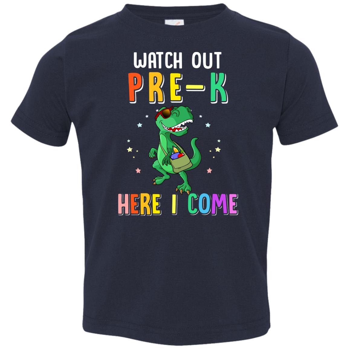 Pre-K Here I Come Dinosaur Back To School Youth-Youth Shirt-Toddler T-Shirt-Navy