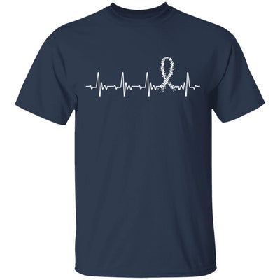 Lung Cancer Awareness White Ribbon Heartbeat-T-Shirt & Hoodie-Classic T-Shirt-Navy