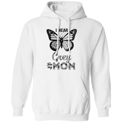 I Wear Grey For My Mom Butterfly Brain Cancer Awareness-T-Shirt & Hoodie-Pullover Hoodie-White
