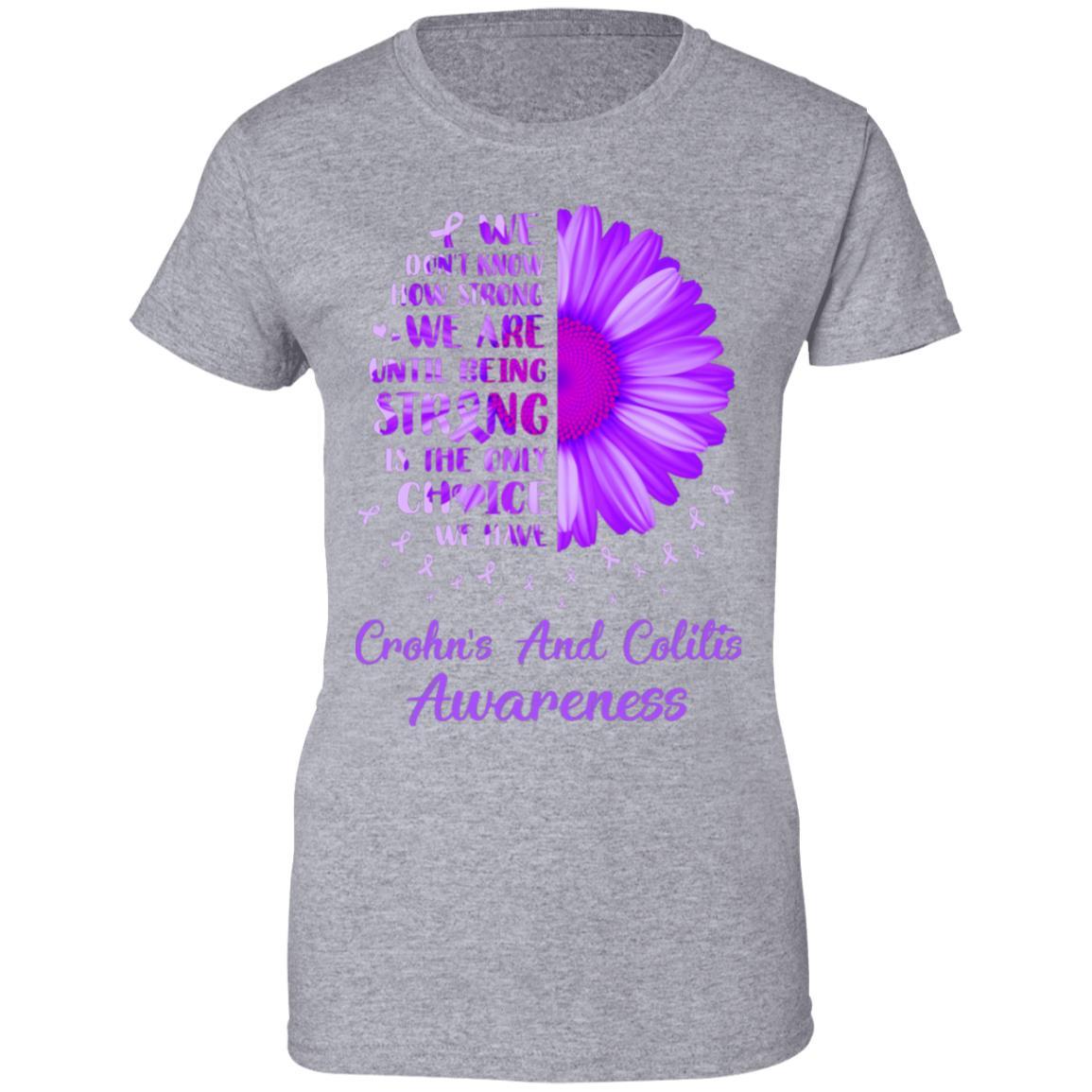Being Strong Daisy Flower Purple Crohn's Colitis Awareness-T-Shirt & Hoodie-Women's T-Shirt-Sport Grey