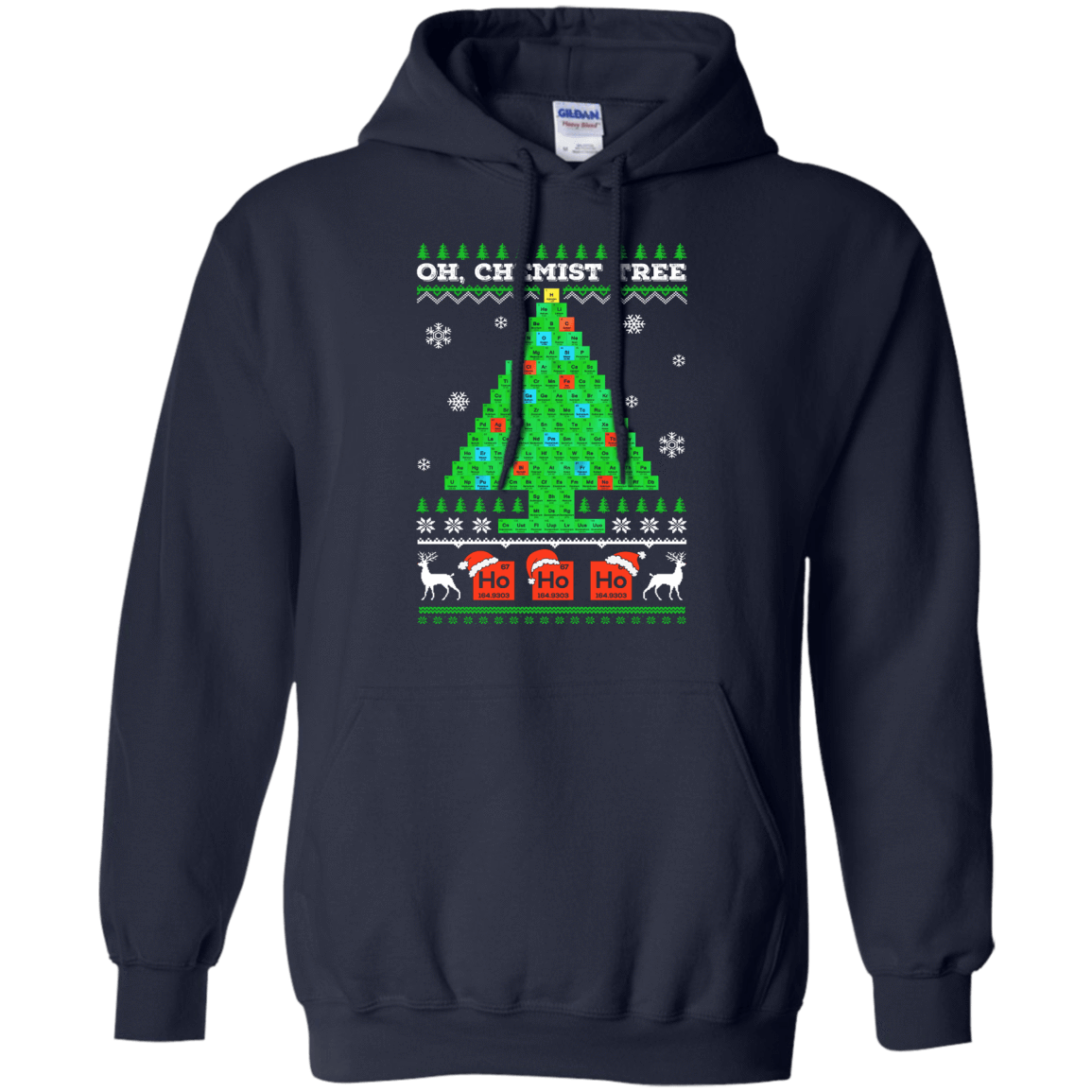 Oh Chemistry Tree Science Christmas Ugly Sweater-T-Shirt & Hoodie-Pullover Hoodie-Navy