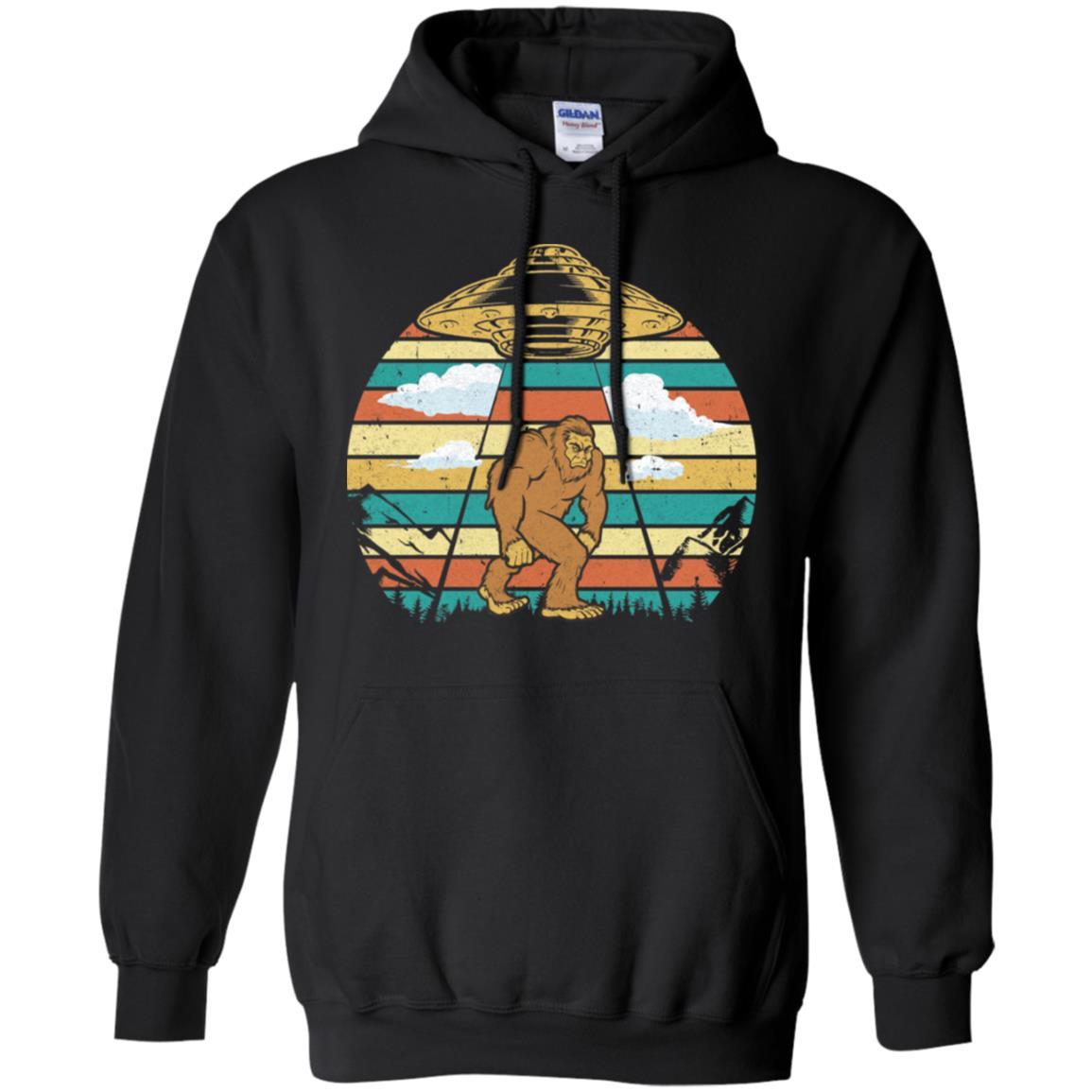 Vintage Retro Classic Bigfoot UFO Believe Gift-T-Shirt & Hoodie-Pullover Hoodie-Black