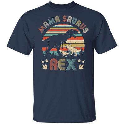 Funny Mamasaurus Rex Mom And Two Kids Dinosaur-T-Shirt & Tank Top-Classic T-Shirt-Navy