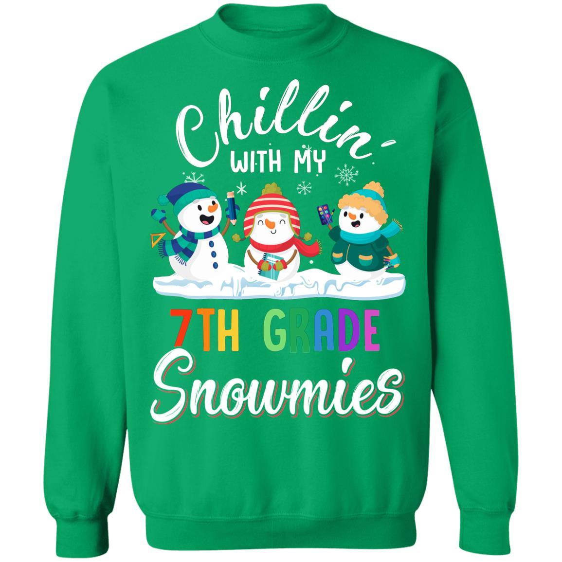 Chillin' With 7th Grade Snowmies Christmas Teacher Gifts-T-Shirt & Sweatshirt-Crewneck Sweatshirt-Irish Green