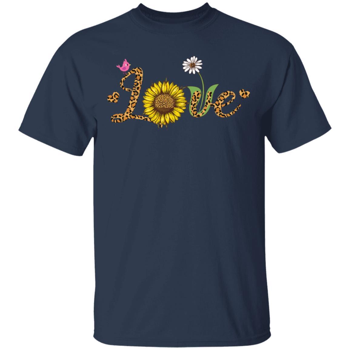 Love Sunflower Leopard Daisy Flower Bird Women Tee-T-Shirt & Tank Top-Classic T-Shirt-Navy