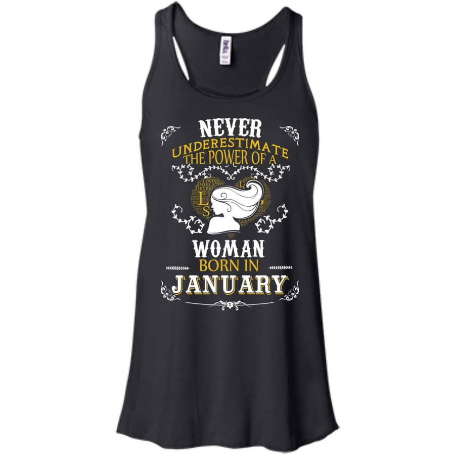 A Woman Born In JANUARY-T-Shirt & Hoodie-Women's Flowy Racerback Tank-Black