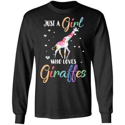 Just A Girl Who Loves Giraffes Cute Giraffe Lover-T-Shirt & Hoodie-Long Sleeve T-Shirt-Black
