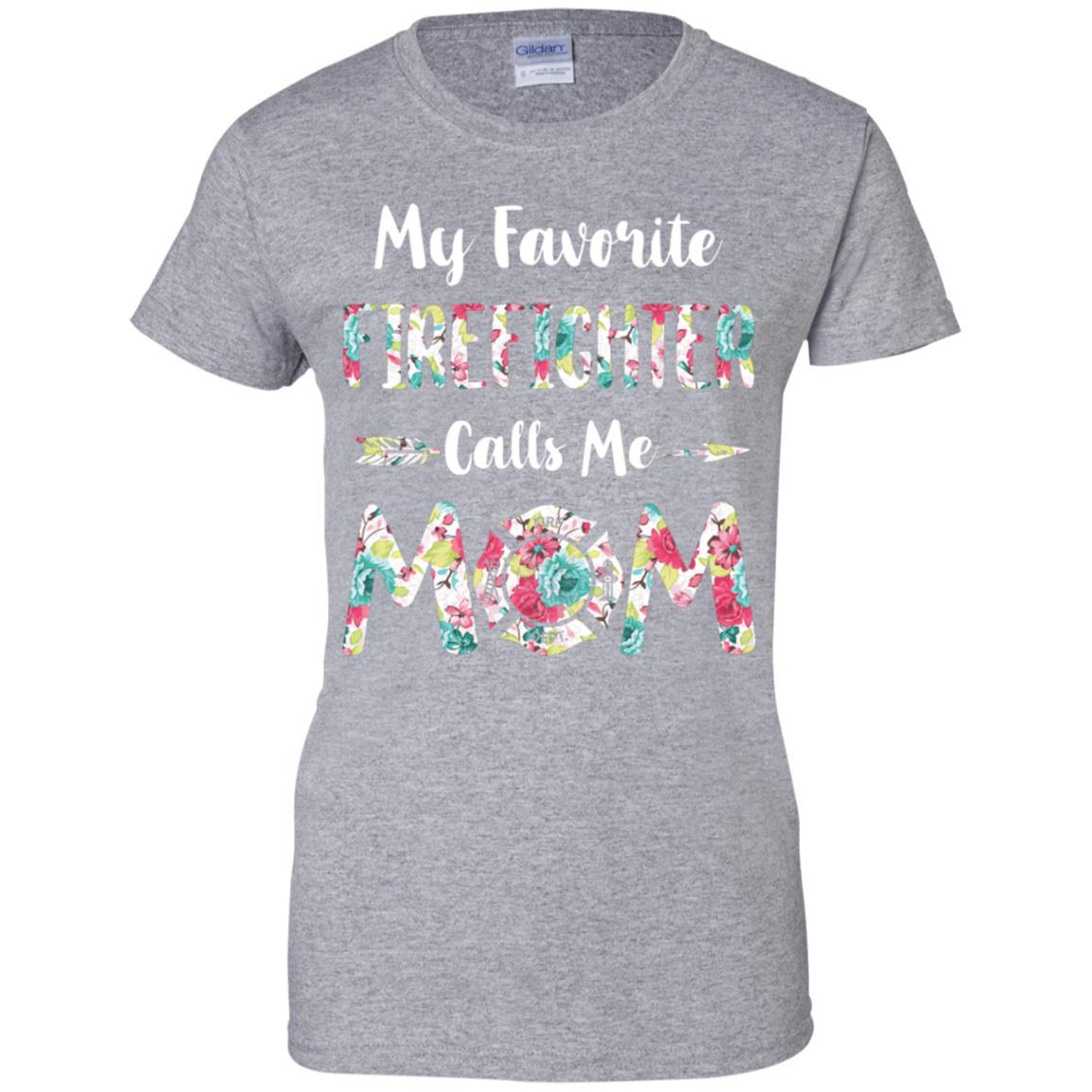 Floral My Favorite Firefighter Calls Me Mom Mothers Day Gift-T-Shirt & Hoodie-Women's T-Shirt-Sport Grey