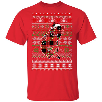 Red Plaid Buffalo Fish Pajamas Family Christmas Sweater-T-Shirt & Sweatshirt-Classic T-Shirt-Red