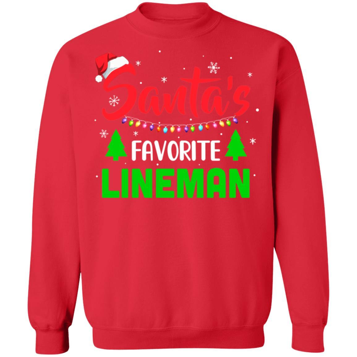 Santa's Favorite Lineman Funny Christmas Xmas Gifts-T-Shirt & Sweatshirt-Crewneck Sweatshirt-Red