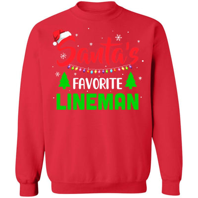 Santa's Favorite Lineman Funny Christmas Xmas Gifts-T-Shirt & Sweatshirt-Crewneck Sweatshirt-Red