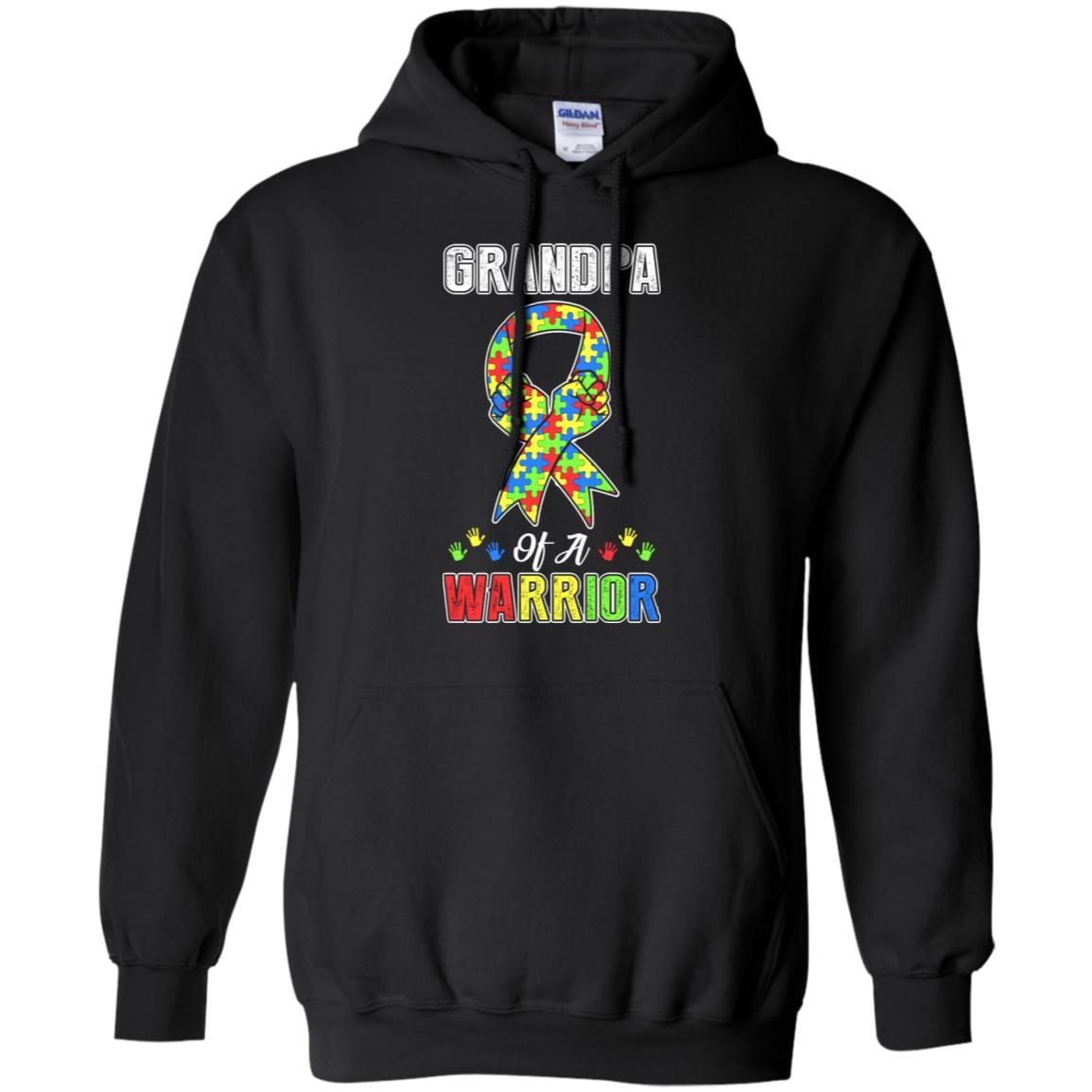 Grandpa Of A Warrior Support Autism Awareness Gift-T-Shirt & Hoodie-Pullover Hoodie-Black