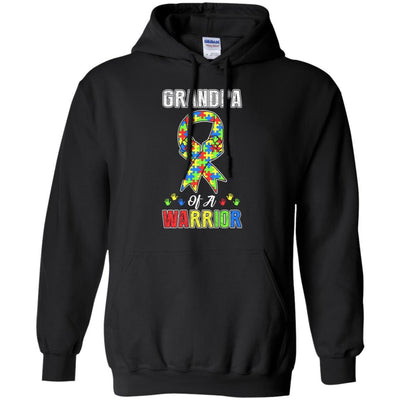 Grandpa Of A Warrior Support Autism Awareness Gift-T-Shirt & Hoodie-Pullover Hoodie-Black
