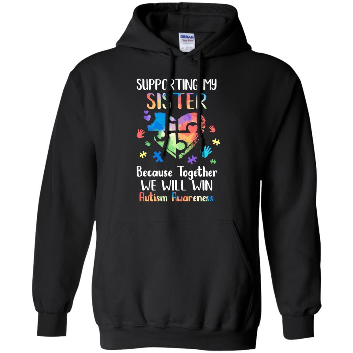 Supporting My Sister Puzzle Autism Awareness Month-T-Shirt & Hoodie-Pullover Hoodie-Black