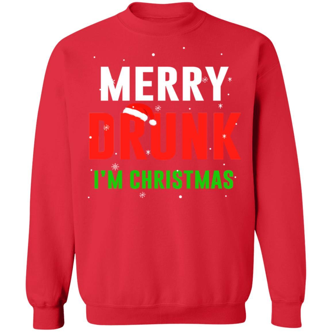 Merry Drunk I'm Christmas Wine Lover Funny Drinking-T-Shirt & Sweatshirt-Crewneck Sweatshirt-Red