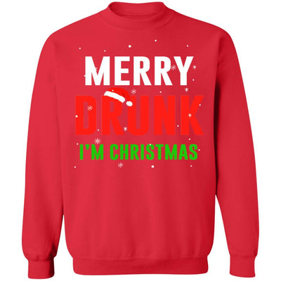 Merry Drunk I'm Christmas Wine Lover Funny Drinking-T-Shirt & Sweatshirt-Crewneck Sweatshirt-Red