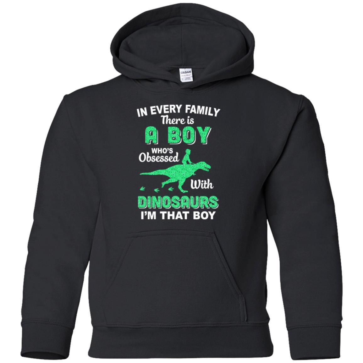 A Boy Who's Obsessed With Dinosaurs I Am That Boy Kids Youth-Youth Shirt-Youth Pullover Hoodie-Black