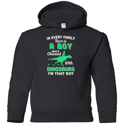 A Boy Who's Obsessed With Dinosaurs I Am That Boy Kids Youth-Youth Shirt-Youth Pullover Hoodie-Black